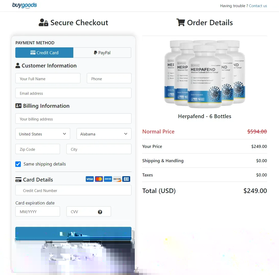 Herpafend order page